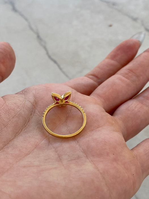 14K Natural Ruby & Diamond Butterfly Ring