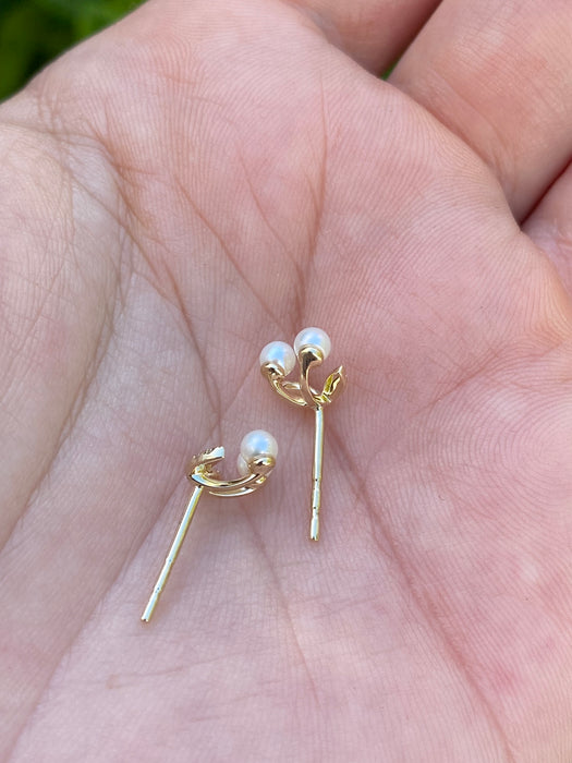 14k diamond pearl cherry stud earrings