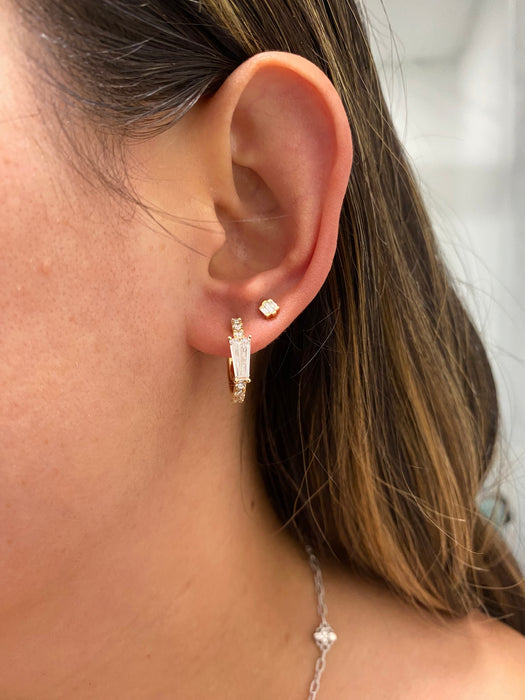 14K 2.1 TCW Tapered Baguette Round Lab Diamond Huggie Earrings