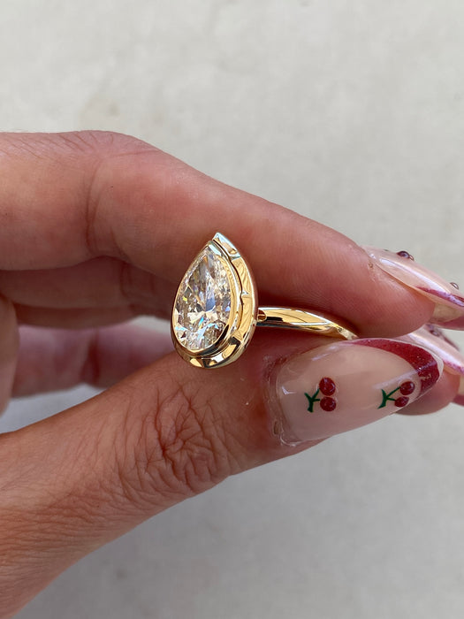 14K Double Bezel Set 3.02 Carat Lab Pear Diamond Ring