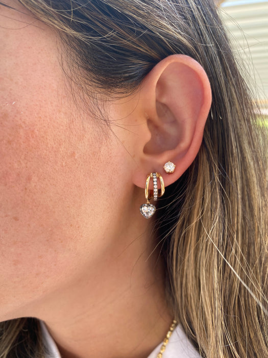 14K Gold Triple Huggie Heart Lab Diamond Earrings