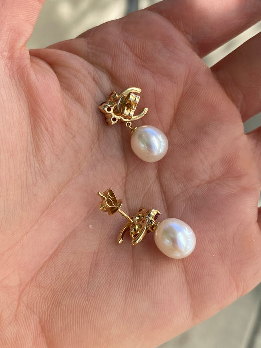 14k pink topaz diamond pearl earrings
