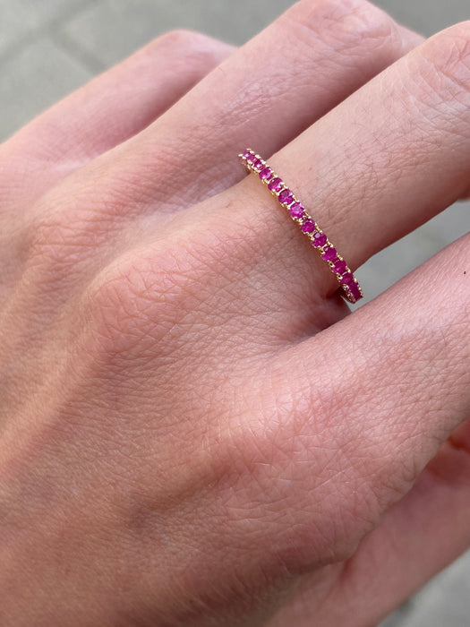 14K Yellow Gold Ruby Eternity Ring Size 8