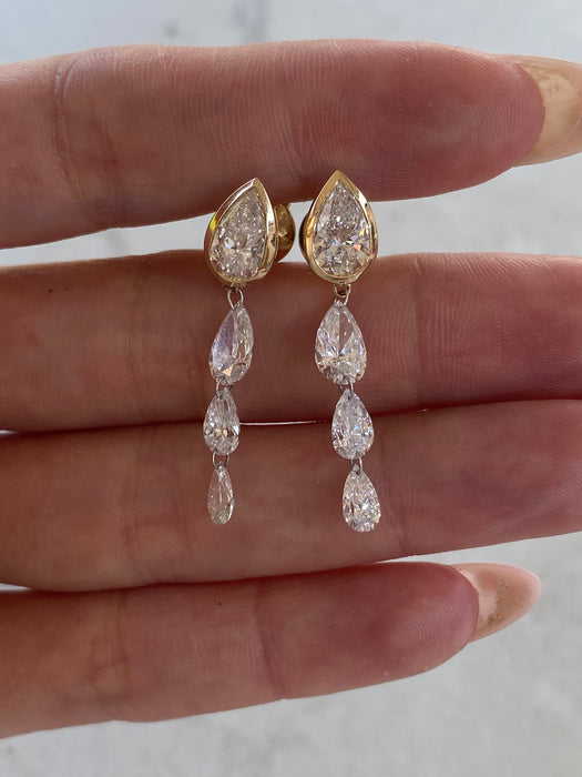14K Gold 5.13 Carat Floating Pear Lab Diamond Drop Earrings