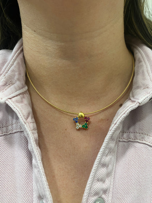 Vintage 18K Gold Rainbow Star Charm with Diamond & Heart