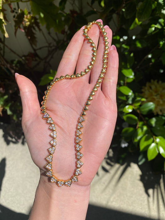 Vintage 18K Gold Diamond Heart Tennis Necklace
