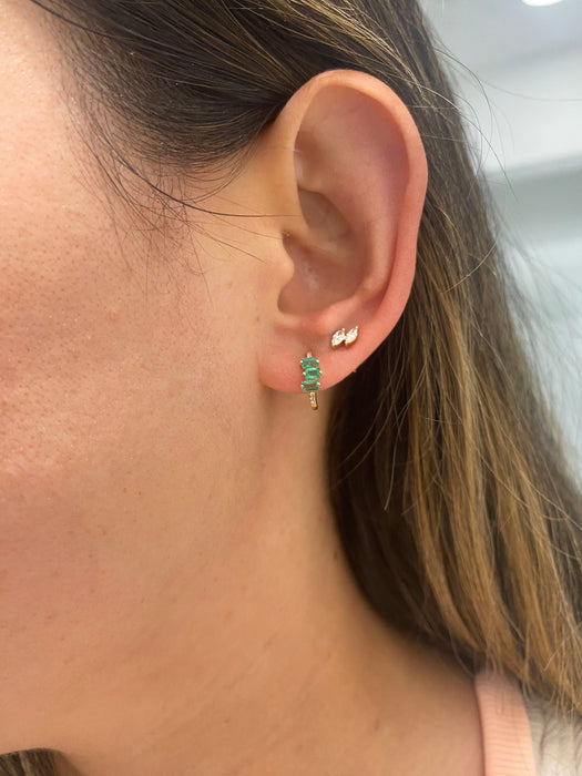 14K Natural Emerald & Diamond Huggie Earrings
