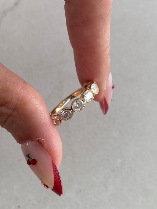 14K Gold East-West Oval Lab Diamond Bezel Band Ring