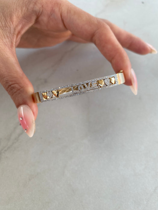 14K Gold Diamond Love Slider Bracelet Bangle