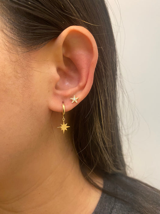 14k star starburst huggie earrings