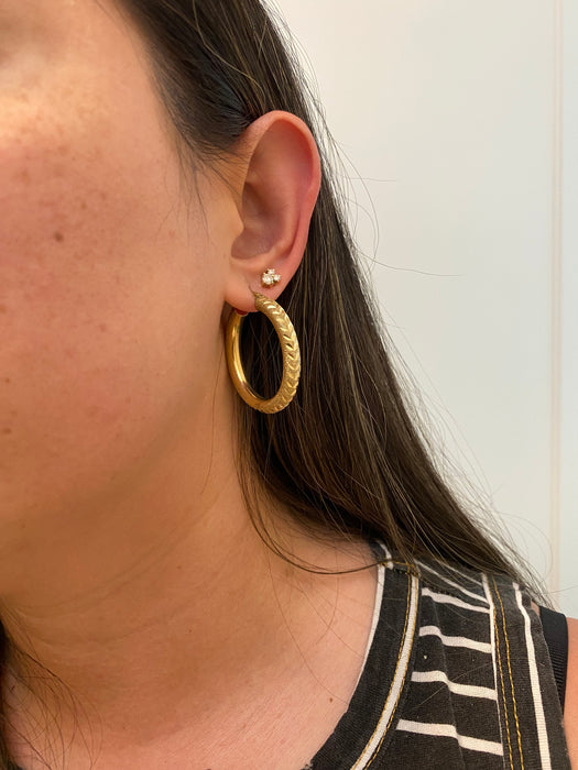 14k diamond cut textured hoop earrings