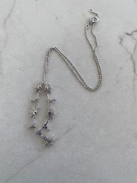 Vintage 18K White Gold Diamond Flower Necklace | 1.30 TCW Natural Diamonds