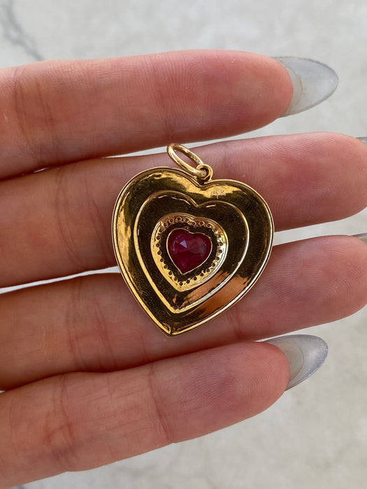 14K Natural Ruby & Diamond Fluted Heart Charm