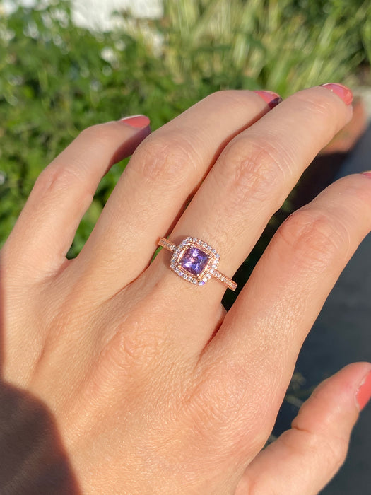 14k rose gold diamond amethyst ring size 6.5