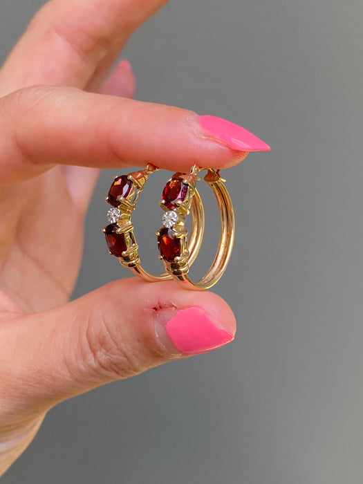 14k garnet diamond hoop earrings