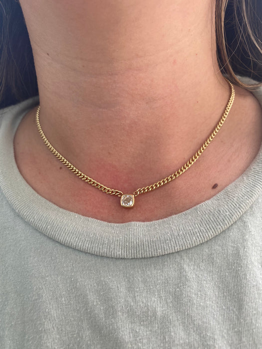 14K Gold 1 Carat Natural Diamond Curb Chain Necklace 16”