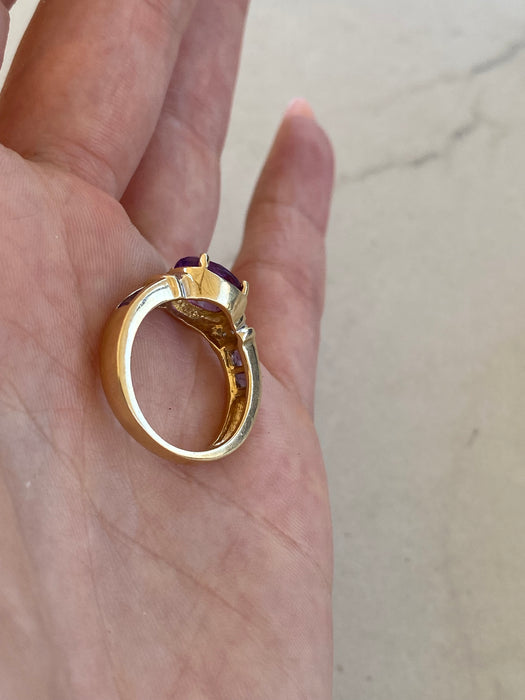 Vintage 14K Gold Amethyst Diamond Ring