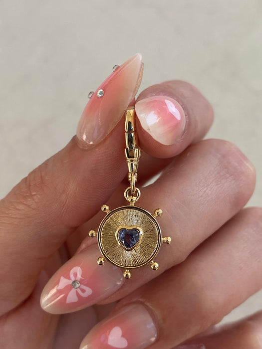 14K Gold Blue Sapphire Heart Swivel Dog Clip Charm