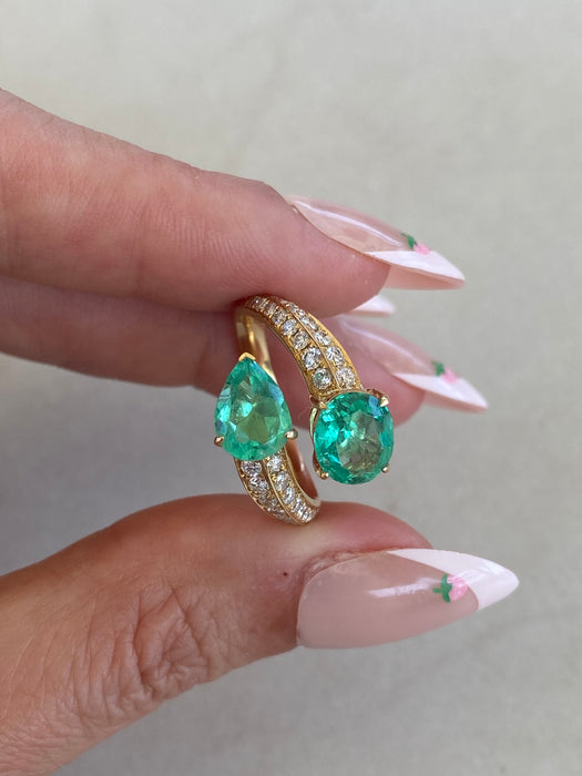 Vintage 18K Emerald & Diamond Bypass Ring