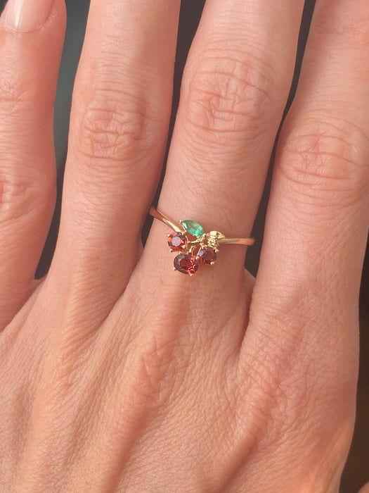 14k garnet emerald cherry ring