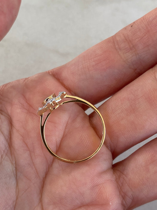 14K Gold Bezel Set Emerald & Diamond Ring Size 7