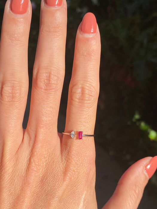 Platinum 900 diamond ruby ring size 6.25