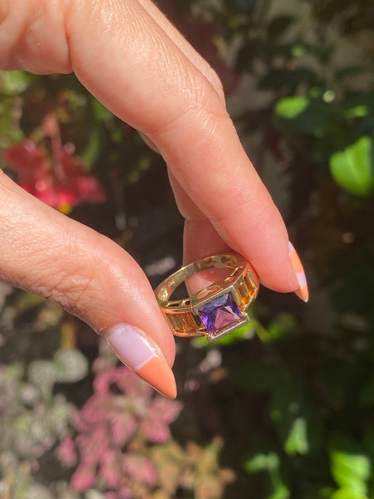 14k amethyst citrine heart ring size 7.25