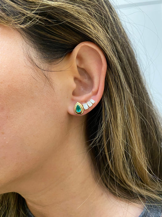 14K Gold Bezel Set Lab Emerald Pear Stud Earrings – 0.80 CTW