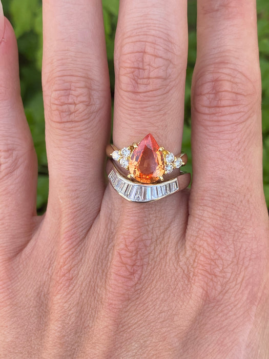 Vintage Platinum 900 Baguette Diamond Chevron Ring 0.54 TCW | Size 7.5