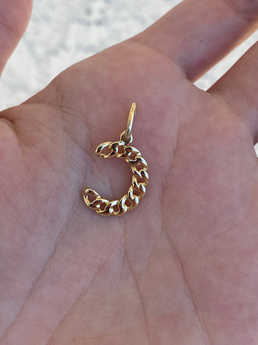 14k diamond curb initial letter pendant