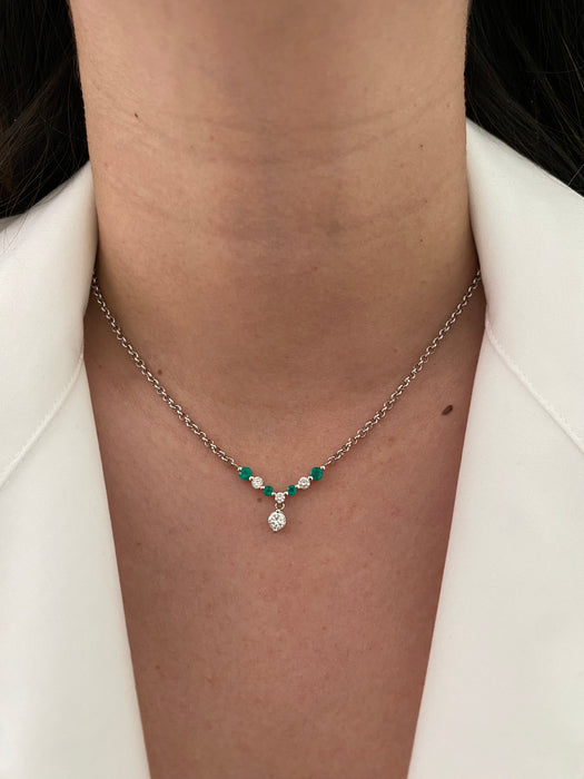 Platinum emerald and diamond rolo necklace