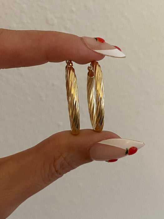 14K Gold Twisted Croissant Hoop Earrings