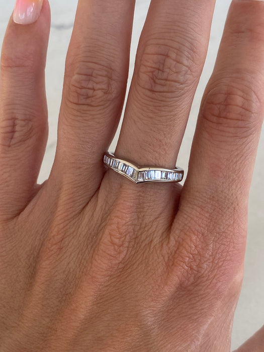 Vintage Platinum 900 Baguette Chevron Diamond Ring