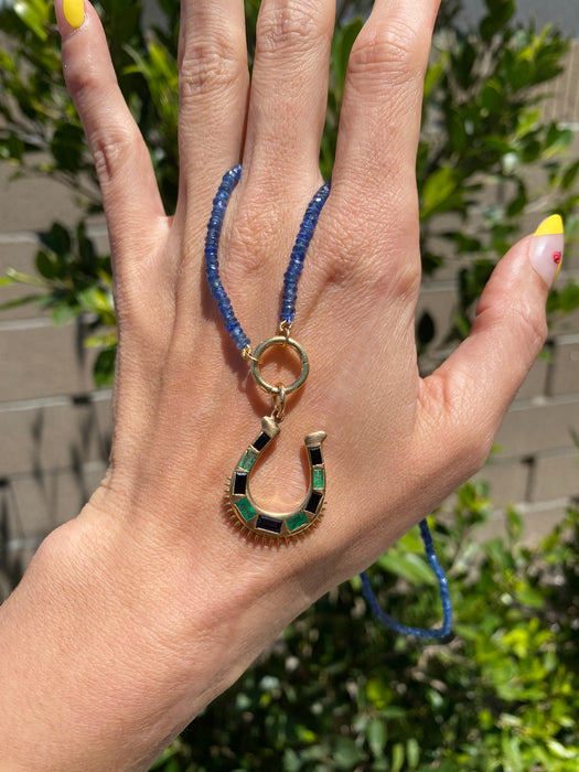 14K Gold Emerald Blue Sapphire Horseshoe Charm