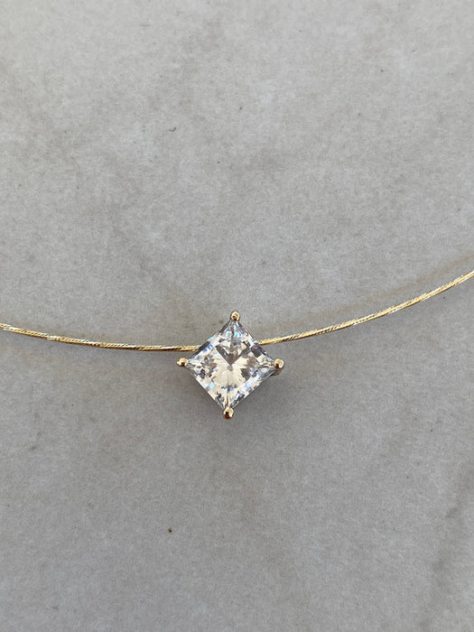 18K Gold Spiral Collar Necklace with Removable Lab Diamond Pendant