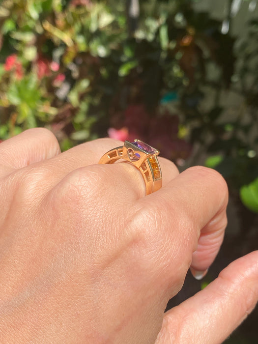 14k amethyst citrine heart ring size 7.25