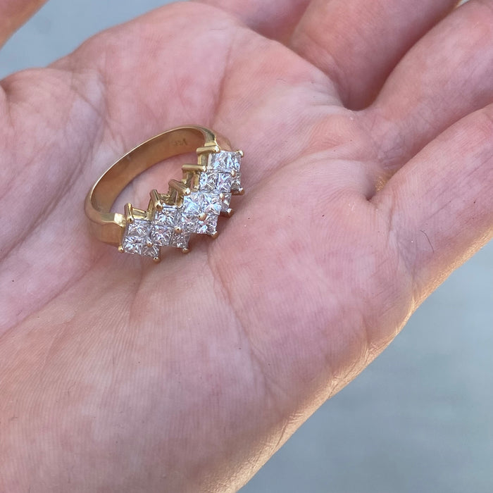 Vintage 14K Gold Princess Cut Diamond Cluster Ring – 1.50 TCW – Size 6.25