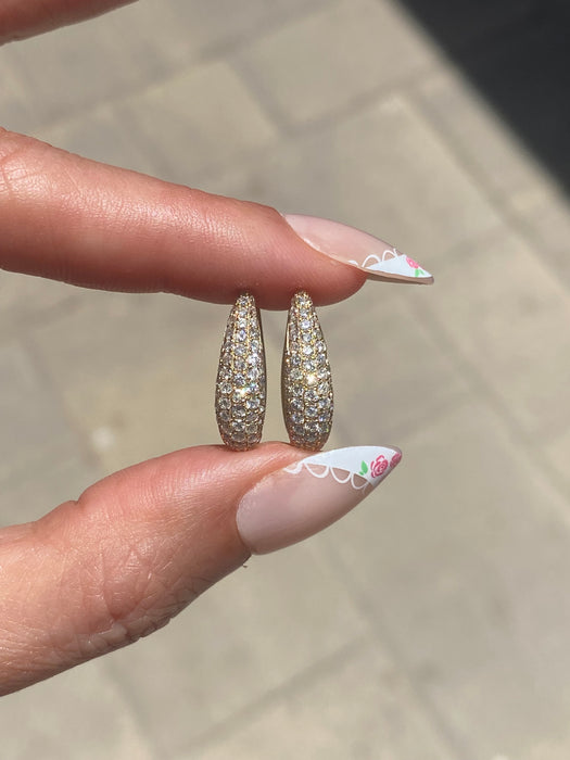 Vintage 14K Gold Natural Diamond Pavé Huggie Hoop Earrings – 1.10 CTW