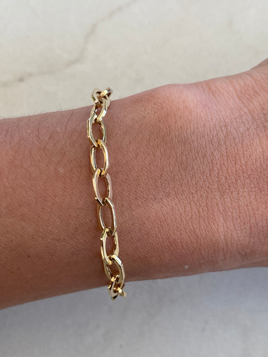 14K Gold Paper Clip Bracelet 7”