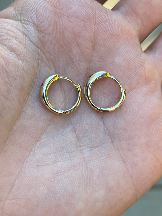 14k flush ruby huggie earrings