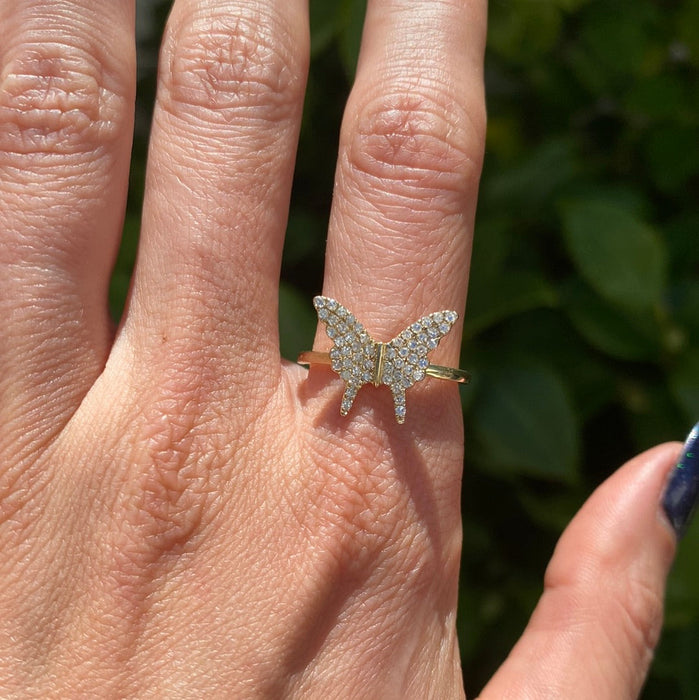 14k diamond butterfly ring size 6.75