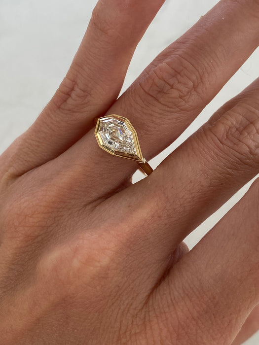 14K Gold 1.51 CT Pear Step Cut Lab Diamond Ring IGI Certified