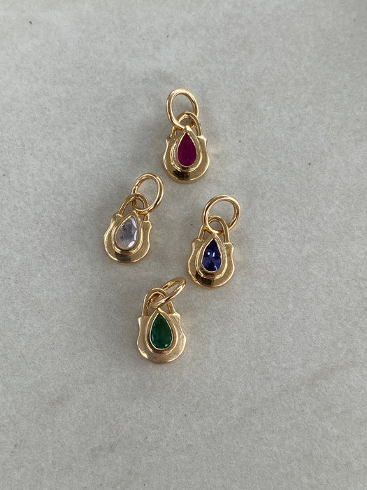 14K Gold Bezel-Set Pear Gemstone Shield Pendants