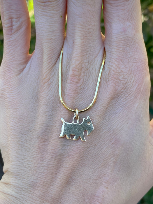 Vintage 1981 Leonore Doskow 14K Gold Dog Charm Pendant Signed