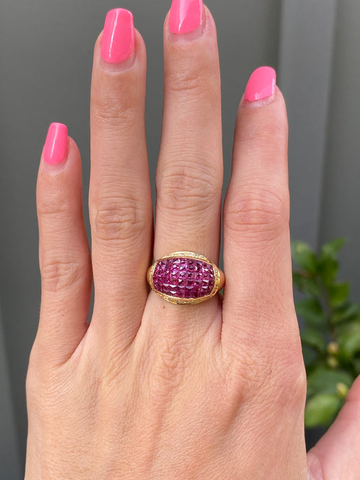 18k invisible set ruby diamond ring size 7