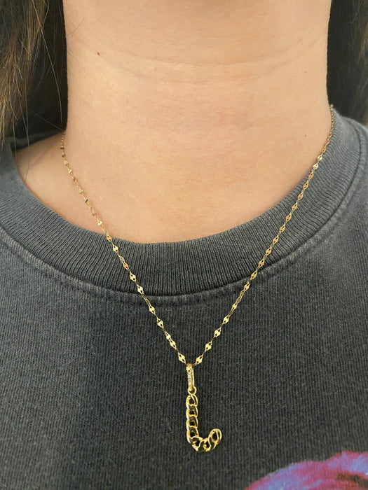 14k diamond curb initial letter pendant