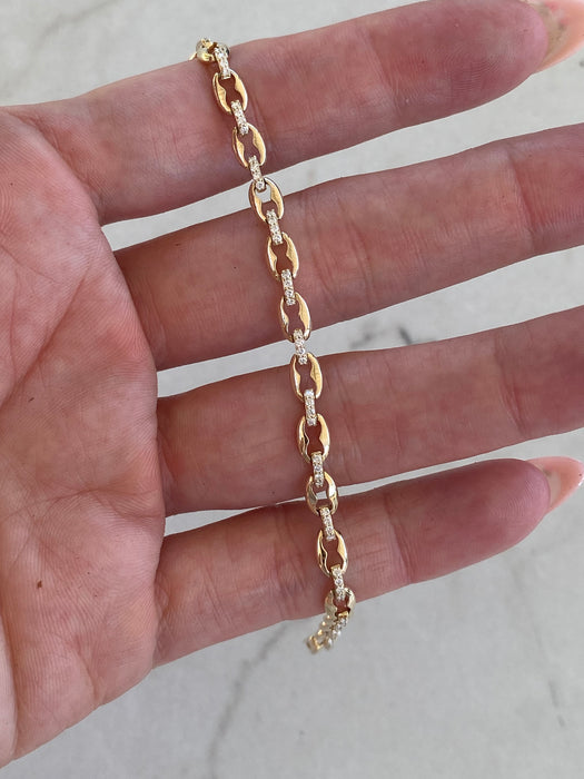14K Natural Diamond Mariner Link Bracelet