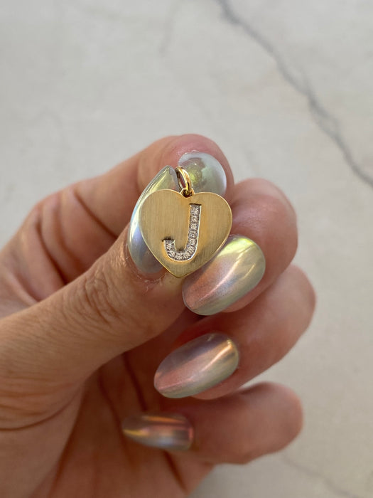 14K Diamond Letter J Heart Charm