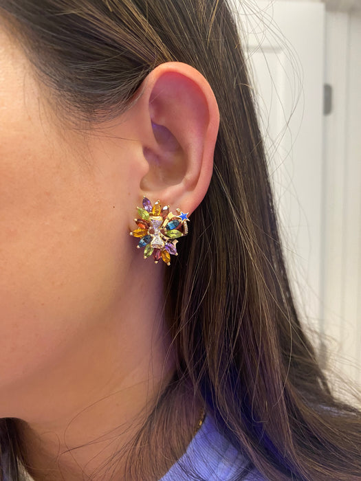 14k rainbow abstract bow omega back earrings