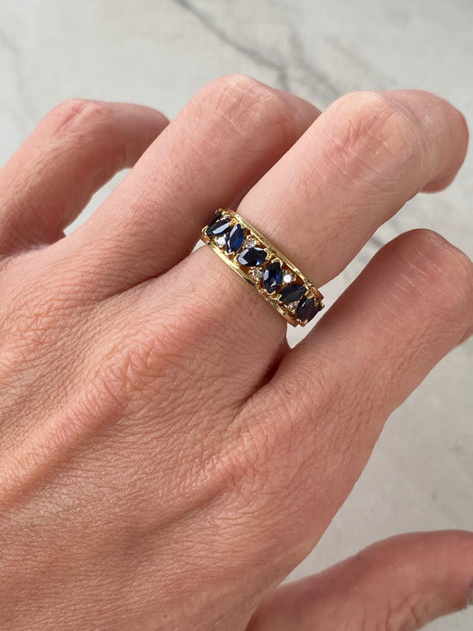 Vintage 18K Yellow Gold Marquise Blue Sapphire & Diamond Eternity Ring – 4.32 TCW